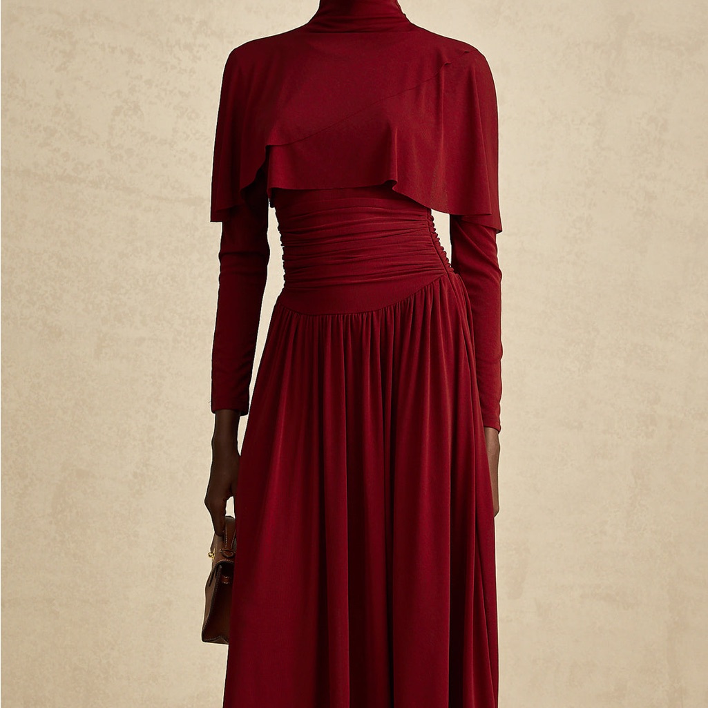 Camille Ruched Midi Dress-Burgundy